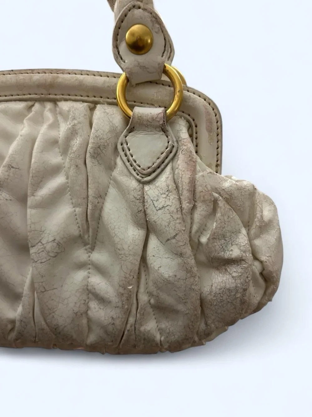 Miu Miu White Braided-Handle Gathered Leather Bag